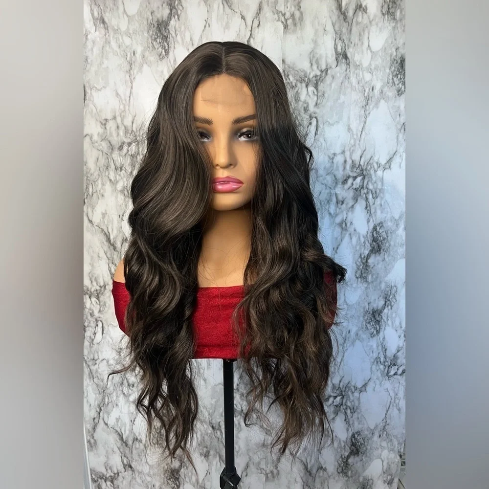4 x 2 Front lace Closure Wavy Brown Wig  26 Inch
